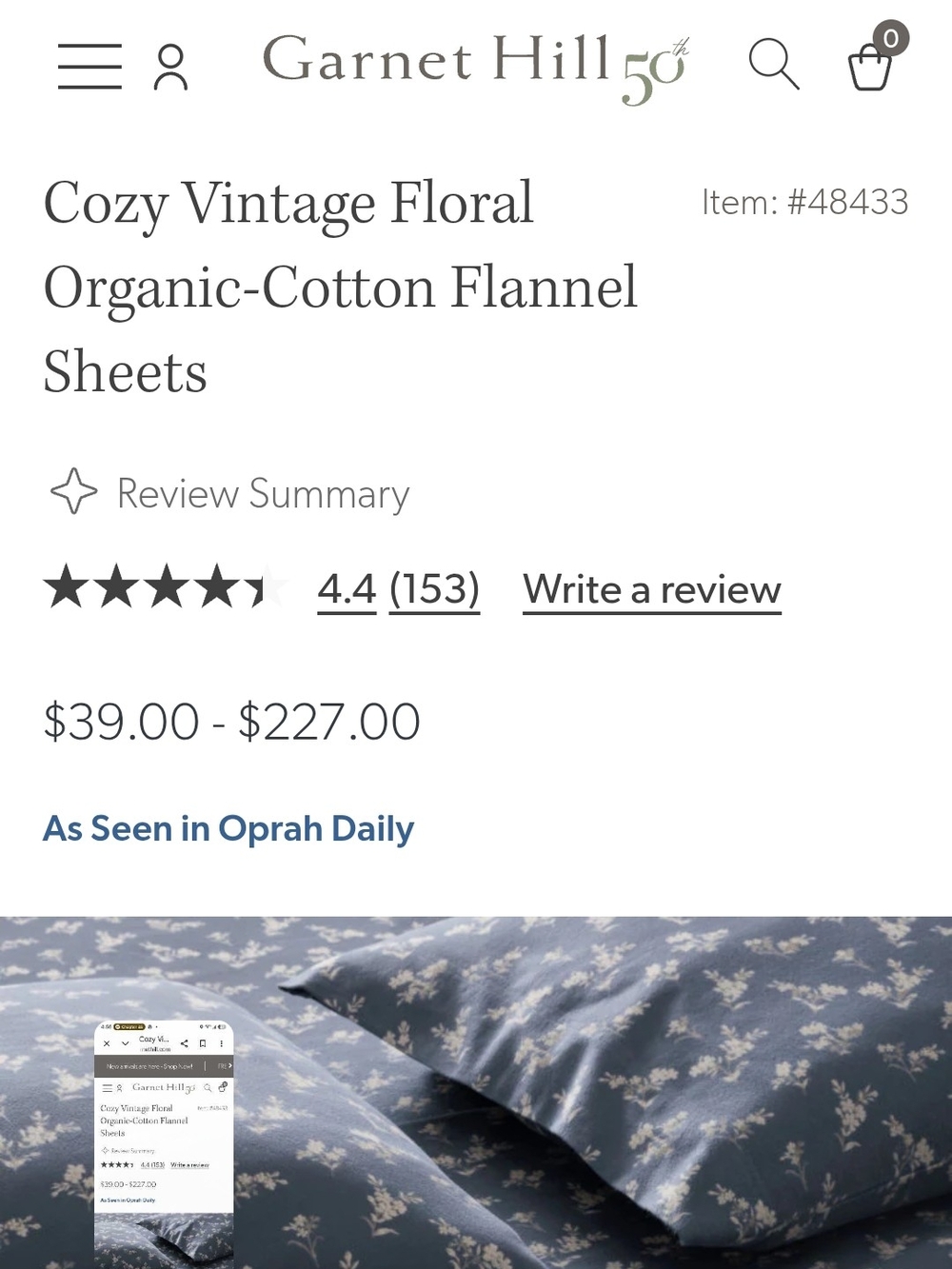 Garnet Hill Cozy Vintage Floral Organic-Cotton Queen Duvet & 2 Pillow Cases